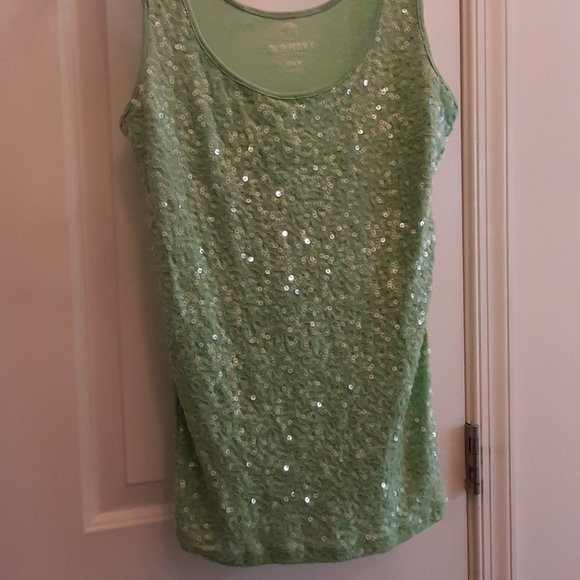 Old Navy Soft Jade-Light Green sequin tank top size Medium - Picture 6 of 7